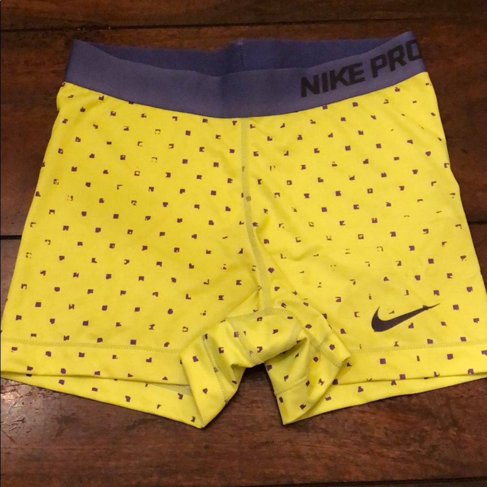 Neon Yellow and purple Nike Pro Spandex